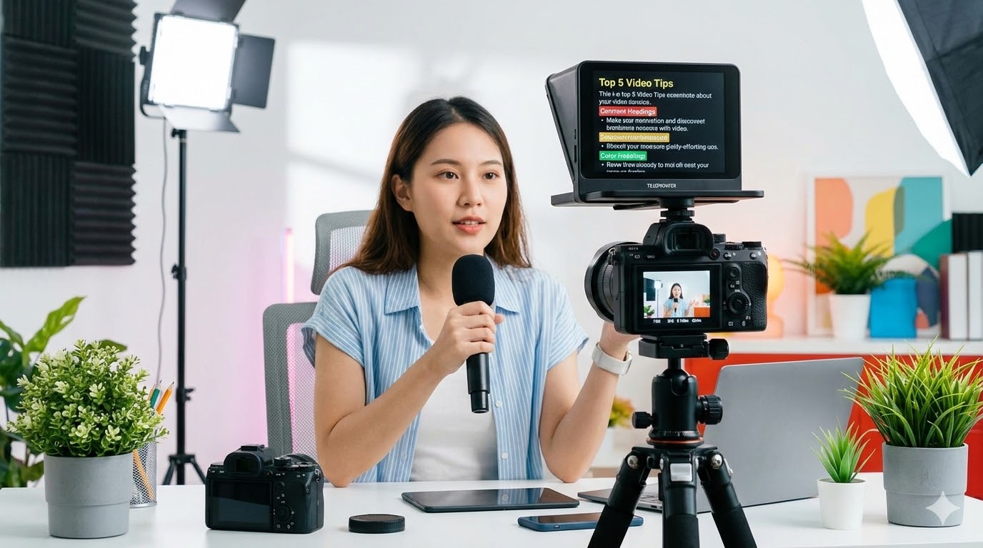 Content creator recording a video for YouTube or TikTok